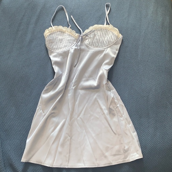 Baby Blue Satin Coquette Slip Dress Lace Detail - Picture 4 of 6